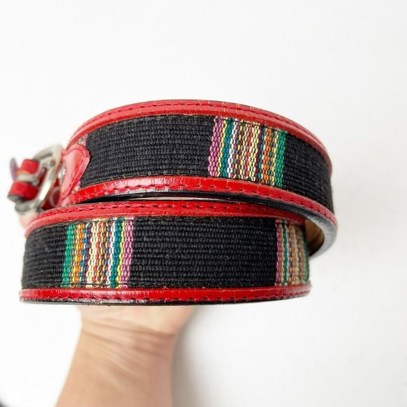 3-D VINTAGE Saddle Blanket Red and Black Leather Belt Size 34 - Picture 7 of 9